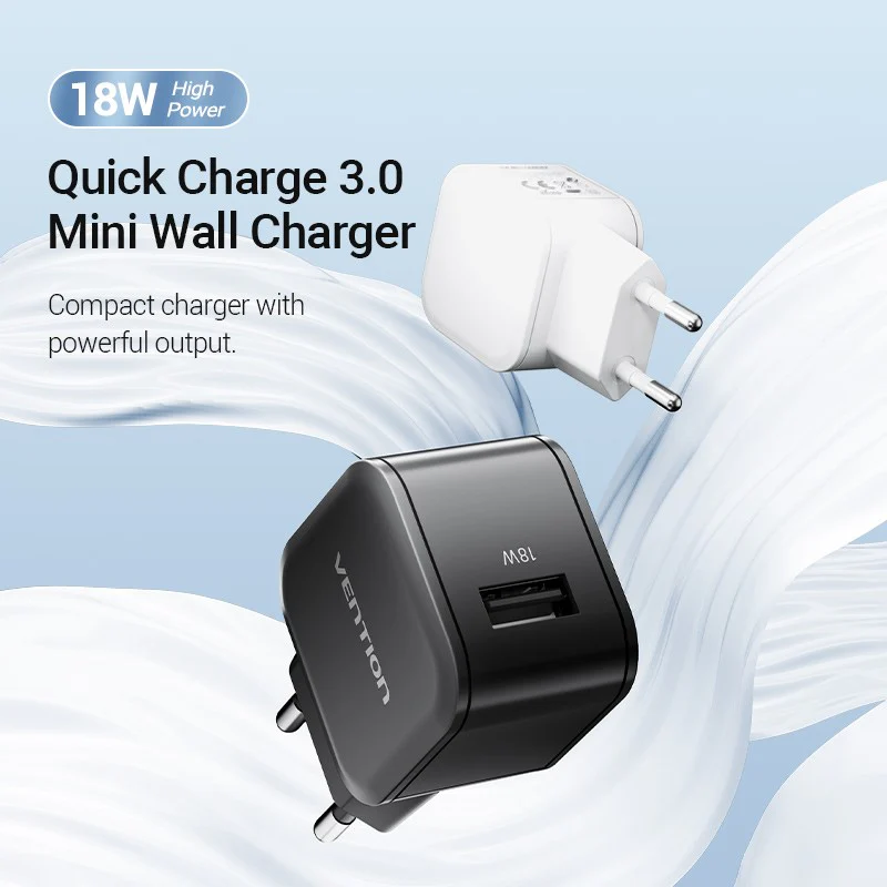 Vention 1-Port USB Wall Charger (18W) EU-Plug Black - Image 3