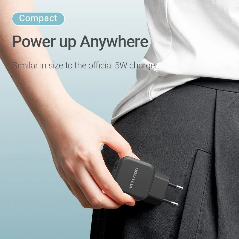 Vention 1-Port USB Wall Charger (18W) EU-Plug Black - Image 5
