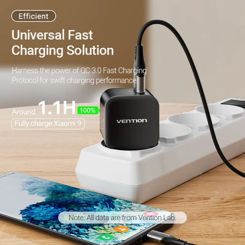 Vention 1-Port USB Wall Charger (18W) EU-Plug Black - Image 7