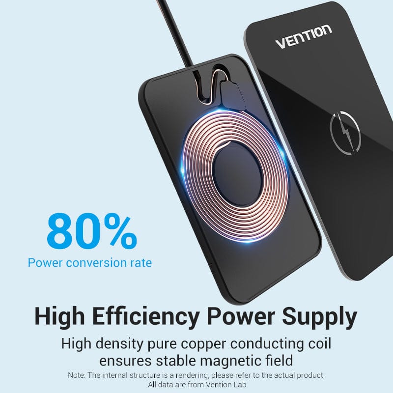 Vention Wireless Charger 15W Ultra-thin Mirrored Surface Type 0.05M Black - Image 3