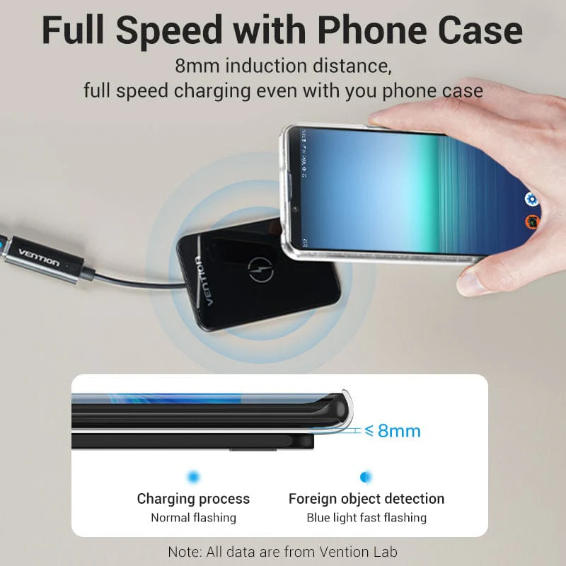 Vention Wireless Charger 15W Ultra-thin Mirrored Surface Type 0.05M Black - Image 5