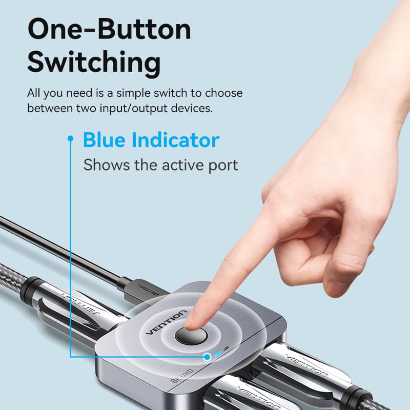 Vention 2-Port Bi-Directional 8K HDMI™ Switcher Gray Aluminium Alloy Type - Image 10