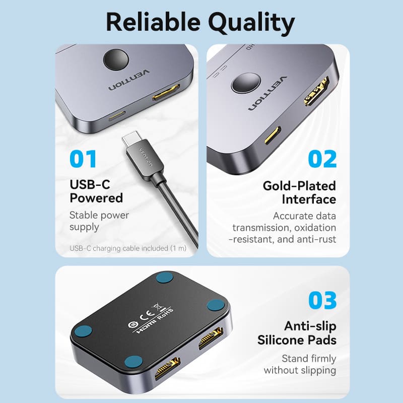 Vention 2-Port Bi-Directional 8K HDMI™ Switcher Gray Aluminium Alloy Type - Image 17