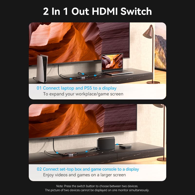 Vention 2-Port Bi-Directional 8K HDMI™ Switcher Gray Aluminium Alloy Type - Image 8