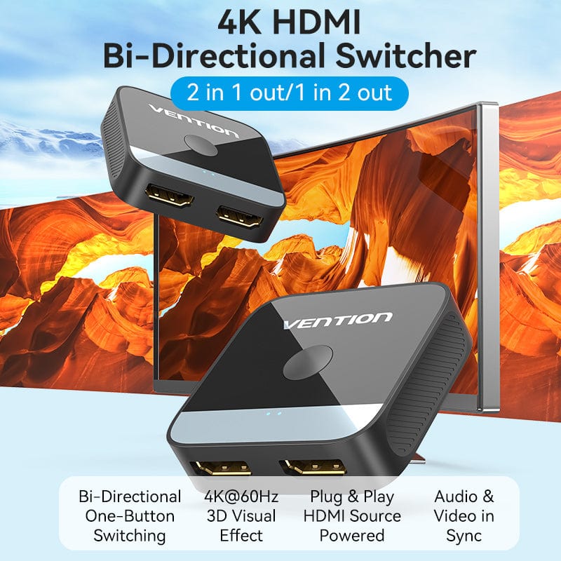 Vention 2-Port HDMI™ Bi-Direction 4K Switcher Black ABS Type - Image 3