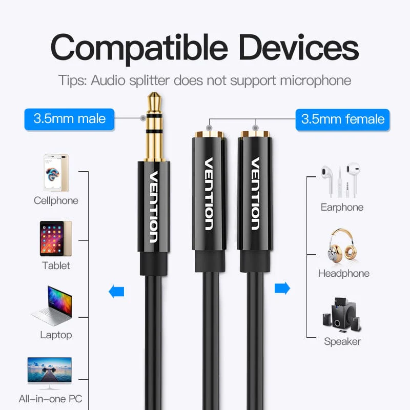 Vention 3.5mm Male to 2*3.5mm Female Stereo Splitter Cable - Image 6