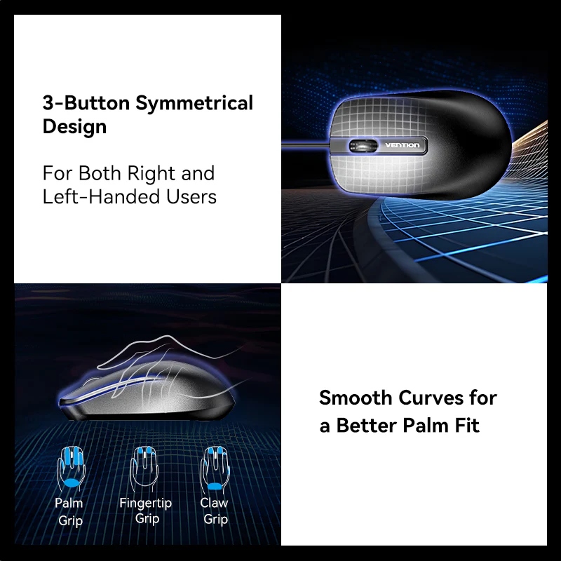 Vention 3-Button USB Wired Computer Mouse 1.5M Black - Image 4