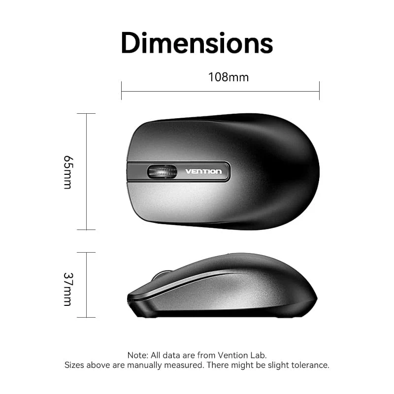 Vention 3-Button Wireless Computer Mouse with USB Receiver Black - Image 13