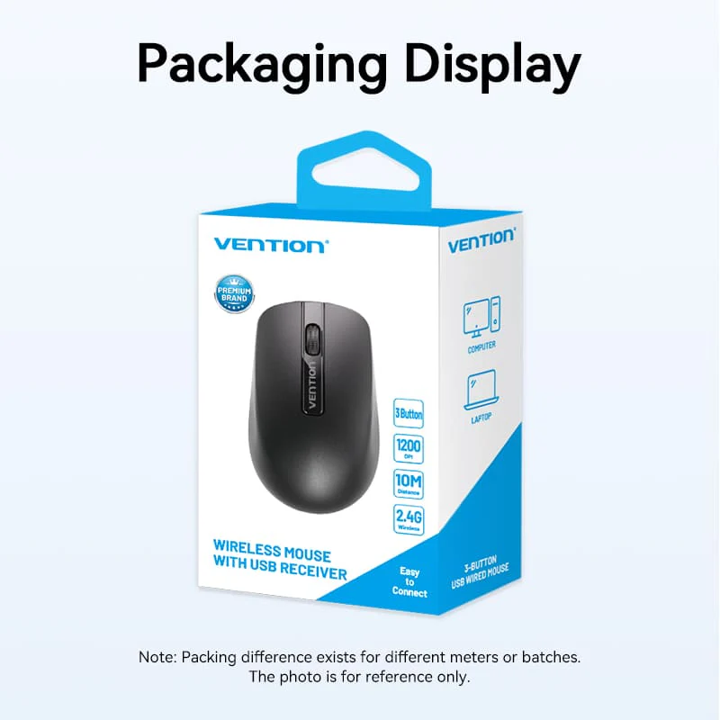 Vention 3-Button Wireless Computer Mouse with USB Receiver Black - Image 14