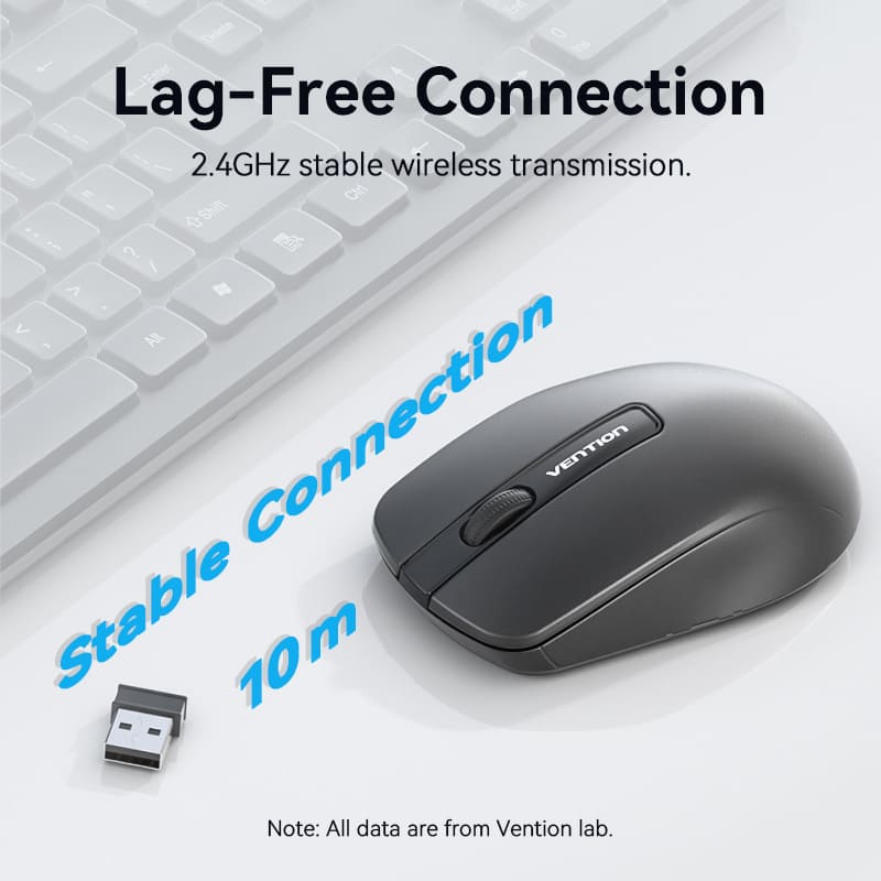 Vention 3-Button Wireless Computer Mouse with USB Receiver Black - Image 3