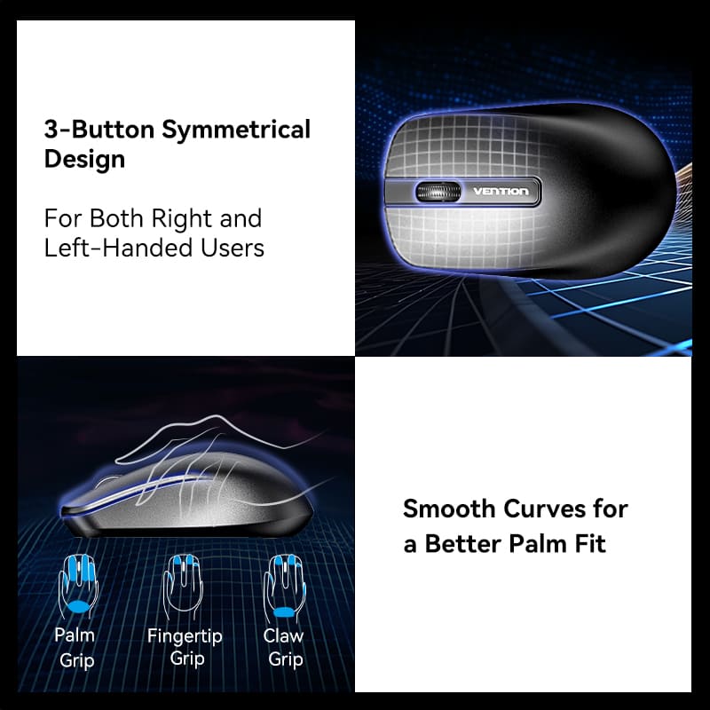 Vention 3-Button Wireless Computer Mouse with USB Receiver Black - Image 8
