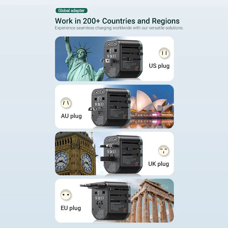 Vention 3-Port USB (C+C+A) Universal Travel Adapter (20W/18W/18W) - Image 6