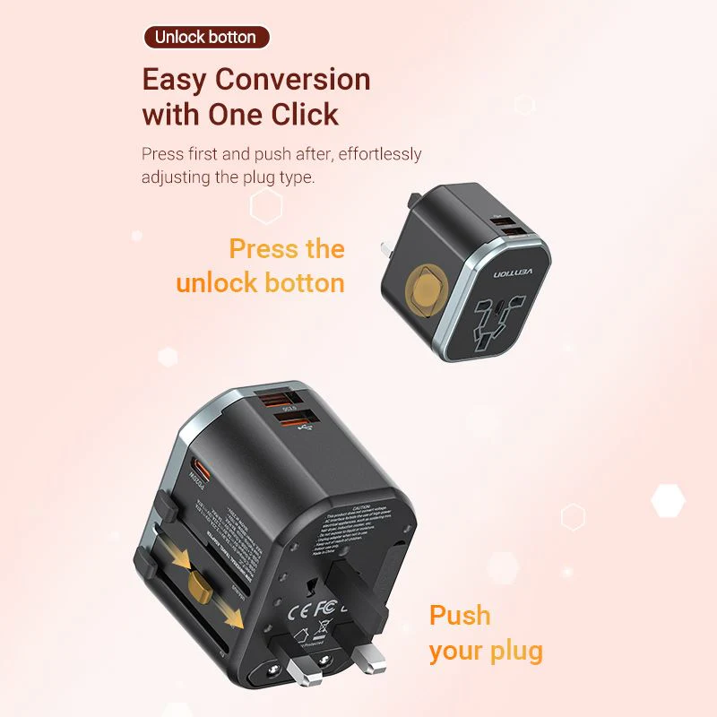 Vention 3-Port USB (C+C+A) Universal Travel Adapter (20W/18W/18W) - Image 8