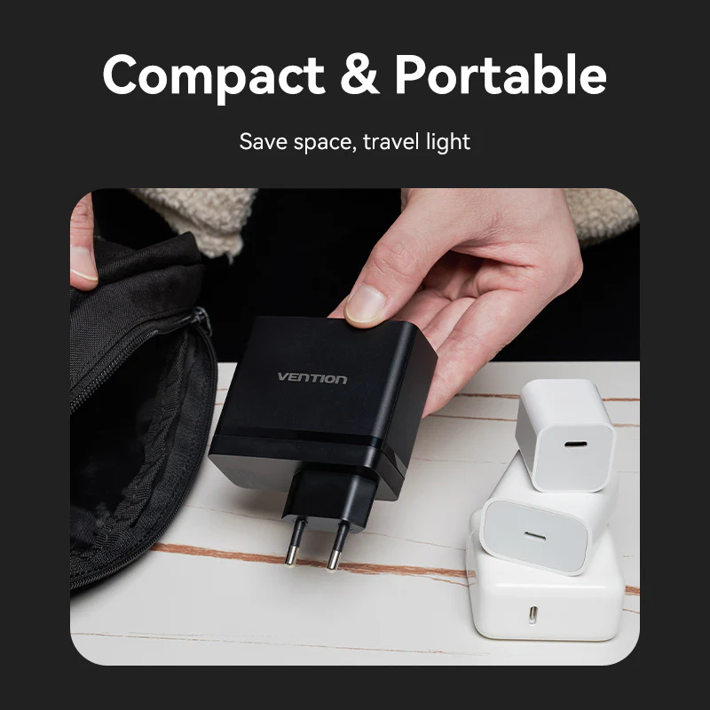 Vention 3-Port USB (C+C+A) GaN Charger (100W/100W/30W) EU-Plug - Image 13