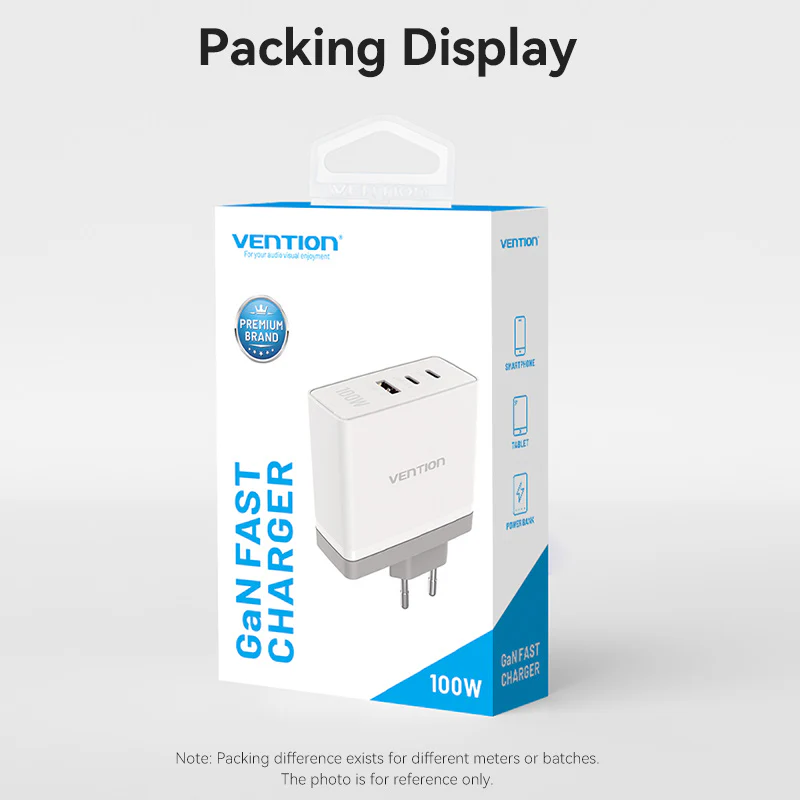 Vention 3-Port USB (C+C+A) GaN Charger (100W/100W/30W) EU-Plug - Image 16