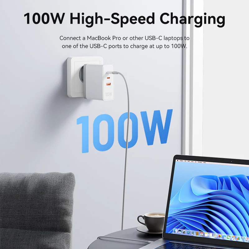 Vention 3-Port USB (C+C+A) GaN Charger (100W/100W/30W) EU-Plug - Image 5