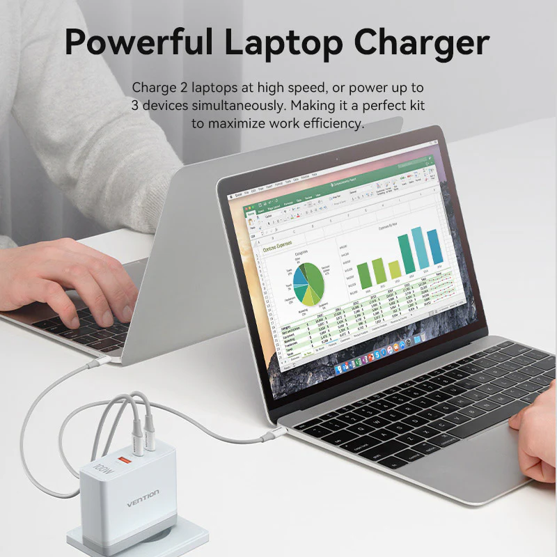 Vention 3-Port USB (C+C+A) GaN Charger (100W/100W/30W) EU-Plug - Image 8