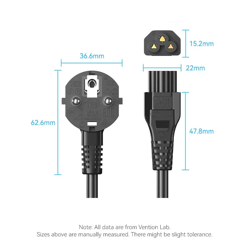 3-Prong Power Cord 1.8M C5 Connector EU Plug - Image 10