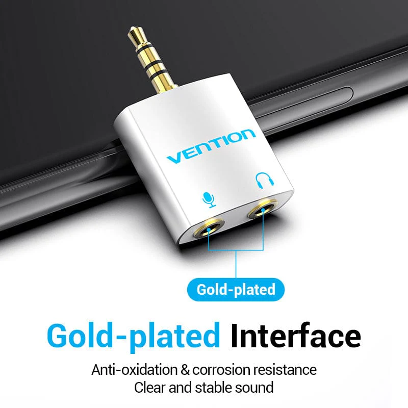 Vention 4 Pole 3.5mm Male to 2*3.5mm Female Audio Adapter Silvery Metal Type - Image 4