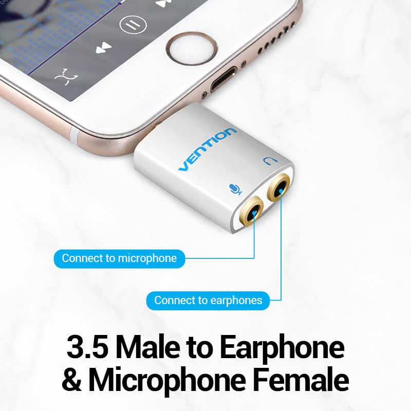 Vention 4 Pole 3.5mm Male to 2*3.5mm Female Audio Adapter Silvery Metal Type - Image 6