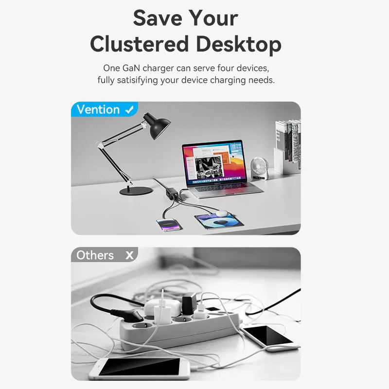 Vention 4-Port USB (C+C+A+A) GaN Charger (100W/100W/18W/18W) EU-Plug - Image 12