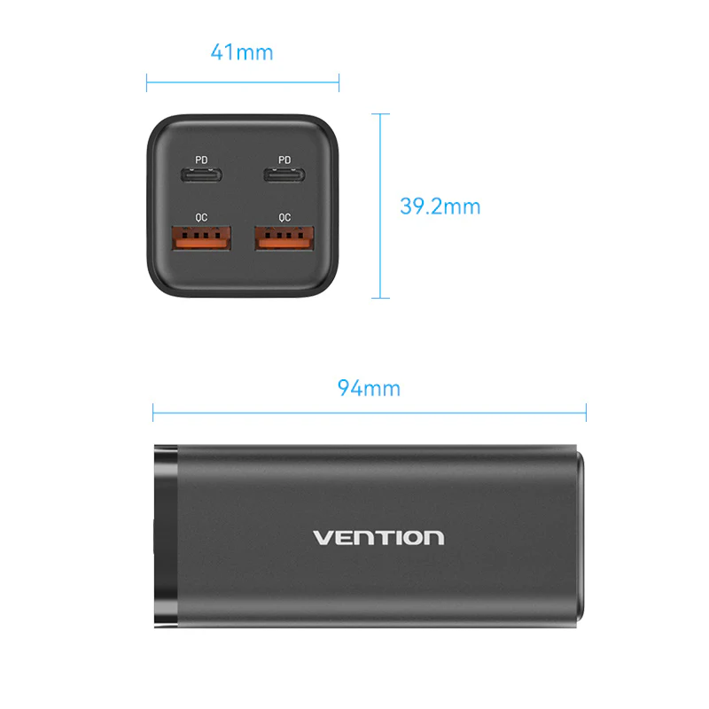 Vention 4-Port USB (C+C+A+A) GaN Charger (100W/100W/18W/18W) EU-Plug - Image 16