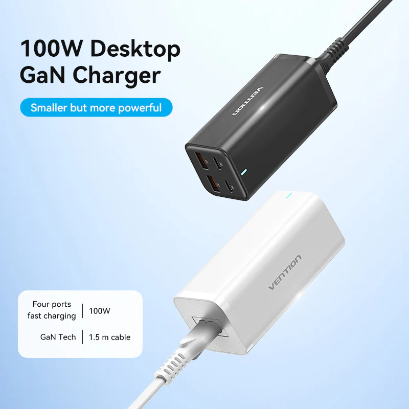 Vention 4-Port USB (C+C+A+A) GaN Charger (100W/100W/18W/18W) EU-Plug - Image 3