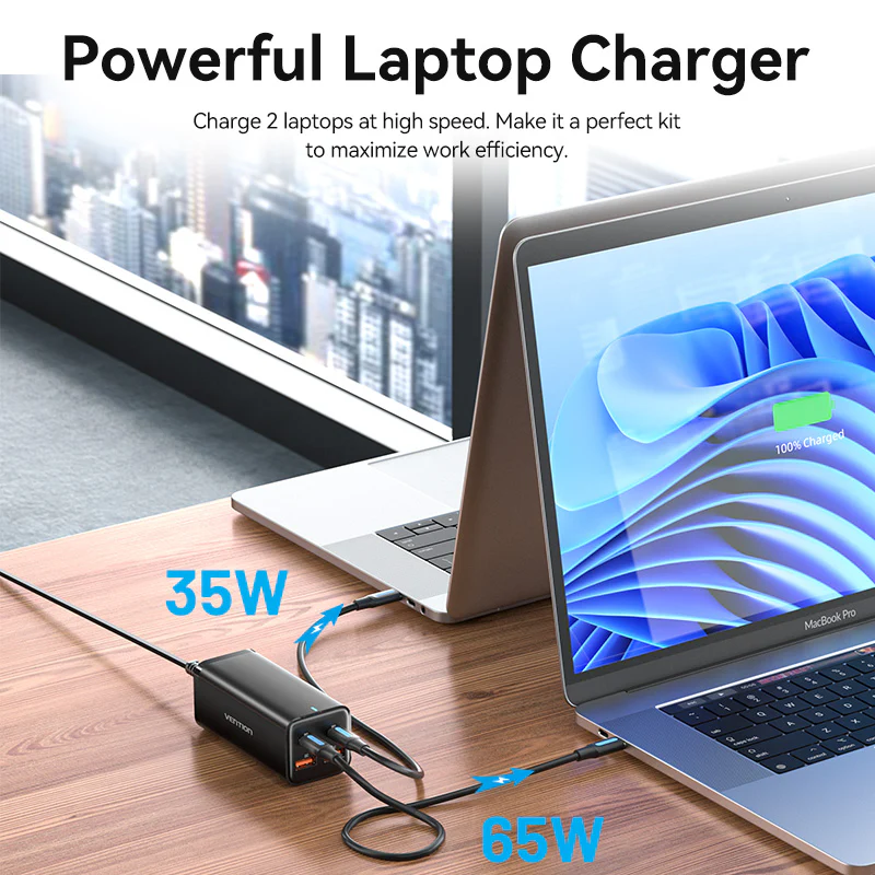 Vention 4-Port USB (C+C+A+A) GaN Charger (100W/100W/18W/18W) EU-Plug - Image 7