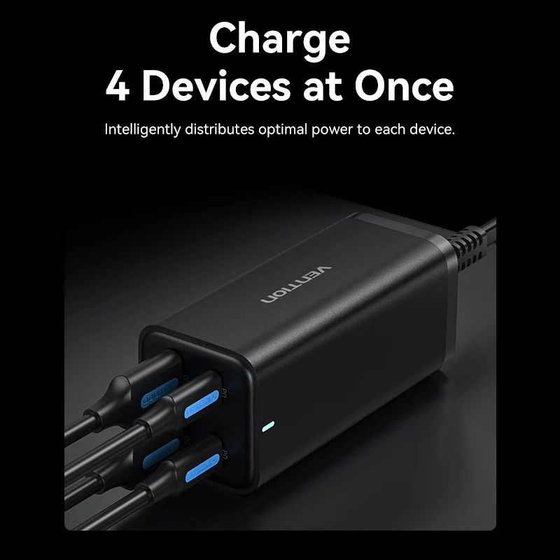 Vention 4-Port USB (C+C+A+A) GaN Charger (100W/100W/18W/18W) EU-Plug - Image 8