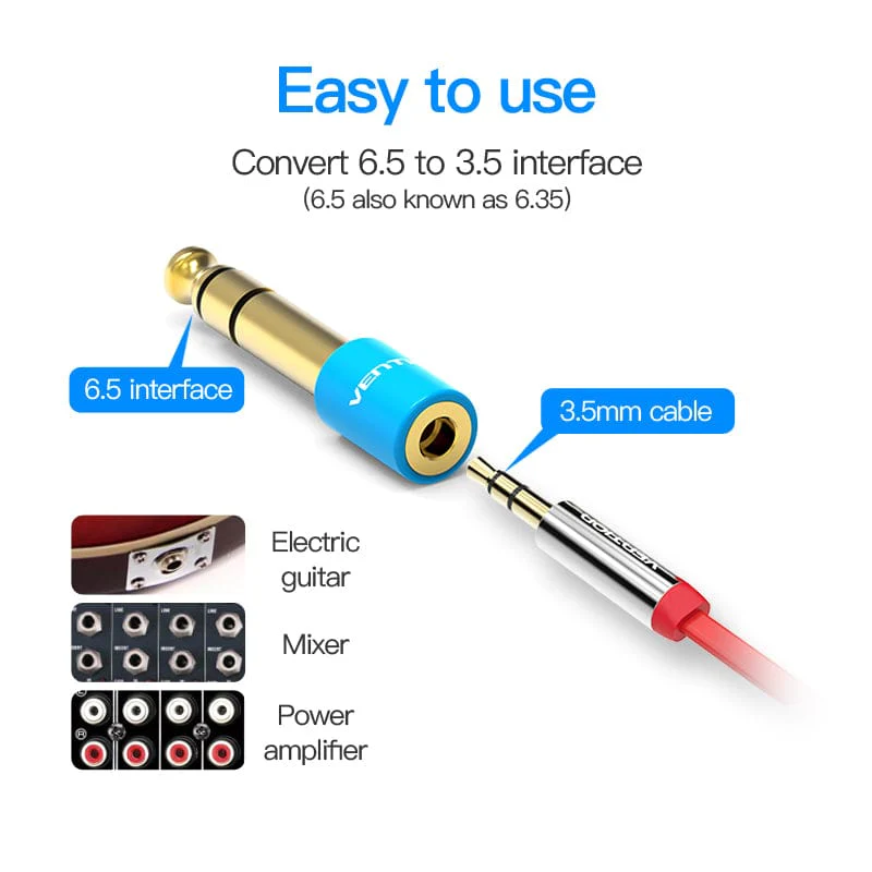 Vention 6.35mm Male to 3.5mm Female Audio Adapter Blue Aluminum Alloy Type - Image 4