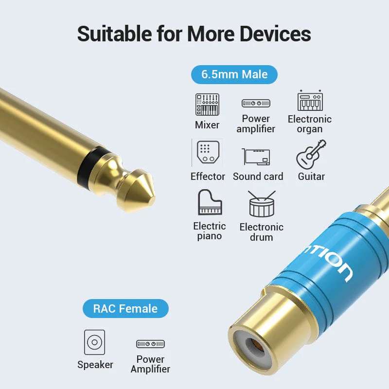 Vention 6.35mm Male to RCA Female Audio Adapter Blue Aluminum Alloy Type - Image 5