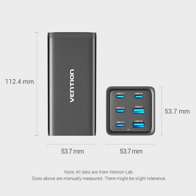 Vention 6-Port USB (C+C+C+C +A+A) Desktop GaN Charger (140W/140W/45W/20W/18W/18W) Plug - Image 14
