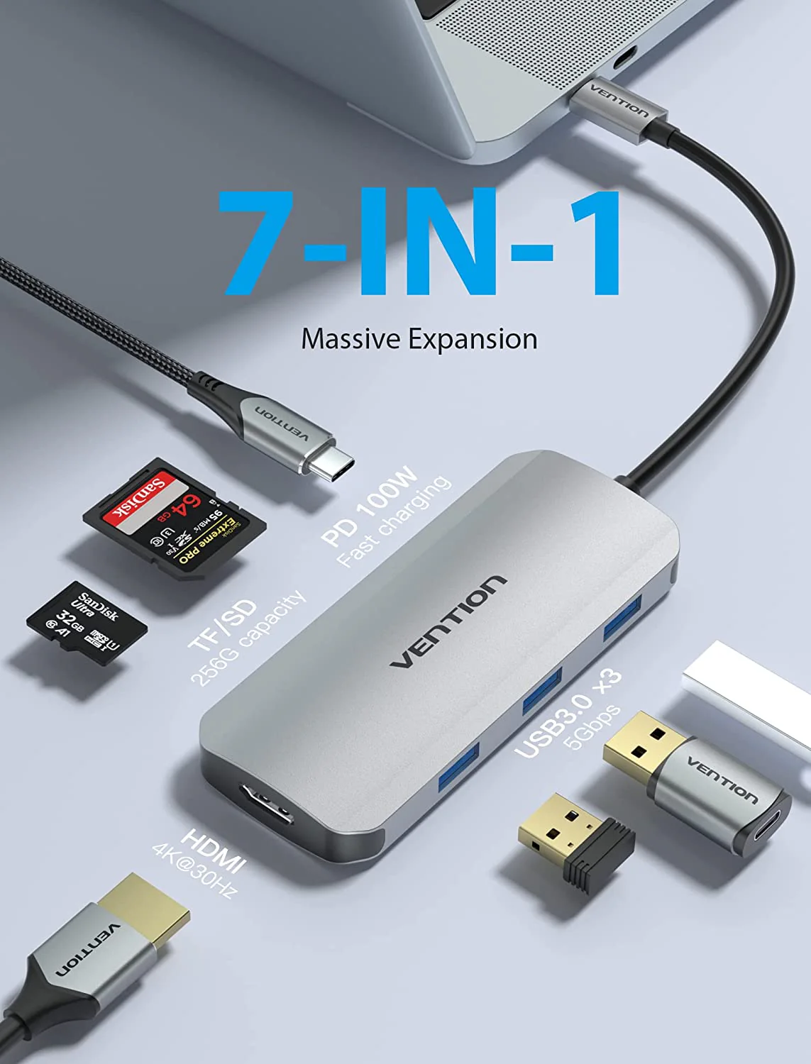 Vention 7-in-1 USB-C Docking Station - Image 3