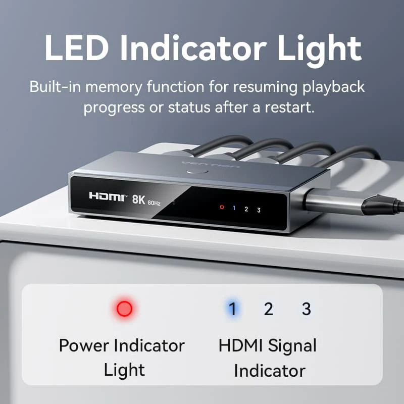 Vention 3 In 1 Out 8K HDMI™ Switcher Gray Aluminium Alloy Type - Image 12