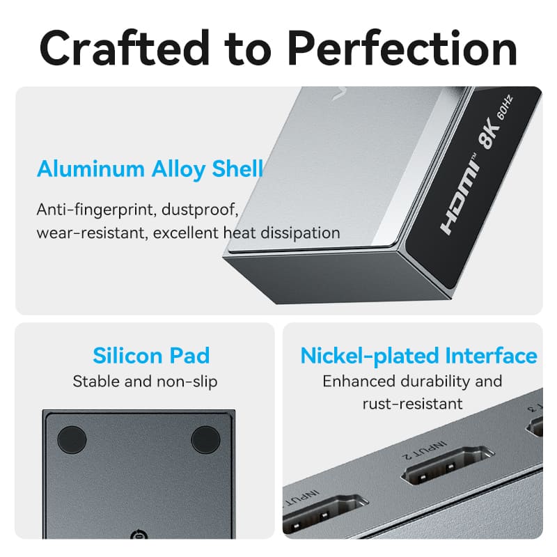 Vention 3 In 1 Out 8K HDMI™ Switcher Gray Aluminium Alloy Type - Image 13