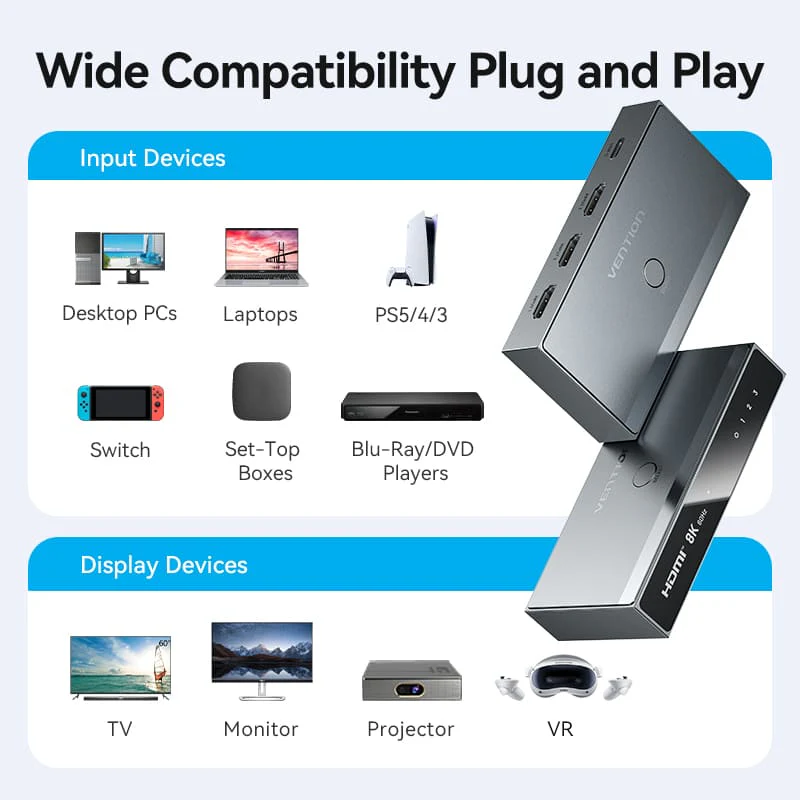 Vention 3 In 1 Out 8K HDMI™ Switcher Gray Aluminium Alloy Type - Image 14