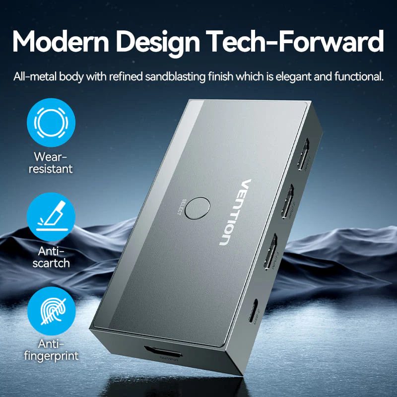 Vention 3 In 1 Out 8K HDMI™ Switcher Gray Aluminium Alloy Type - Image 3