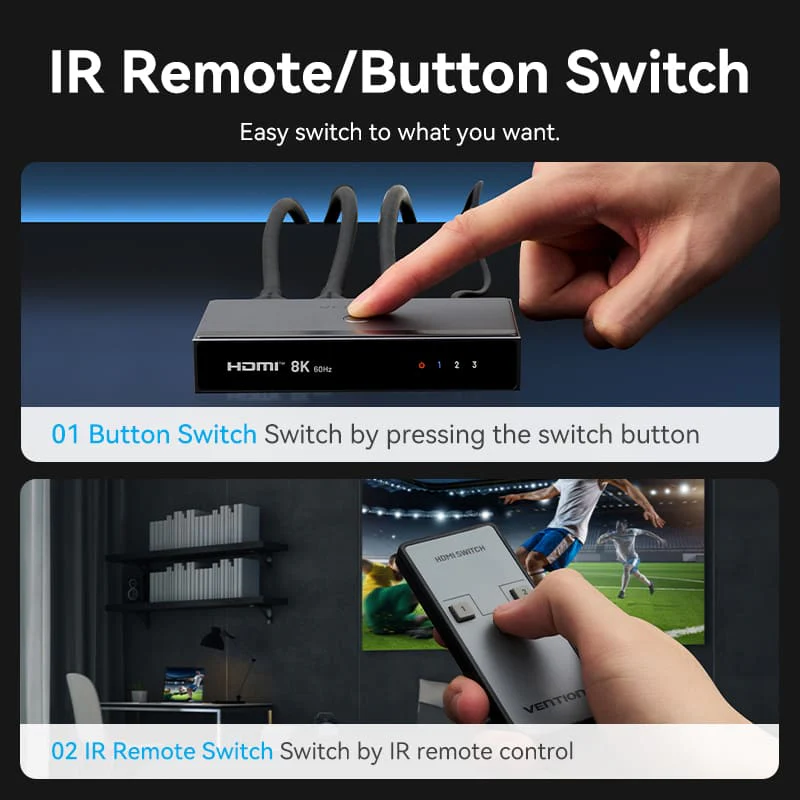 Vention 3 In 1 Out 8K HDMI™ Switcher Gray Aluminium Alloy Type - Image 5