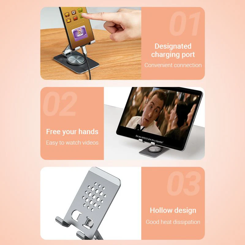 Vention Articulating Desk Phone Stand with 360° Rotatable Base Gray Aluminium Alloy Type - Image 11