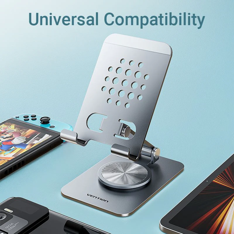 Vention Articulating Desk Phone Stand with 360° Rotatable Base Gray Aluminium Alloy Type - Image 12