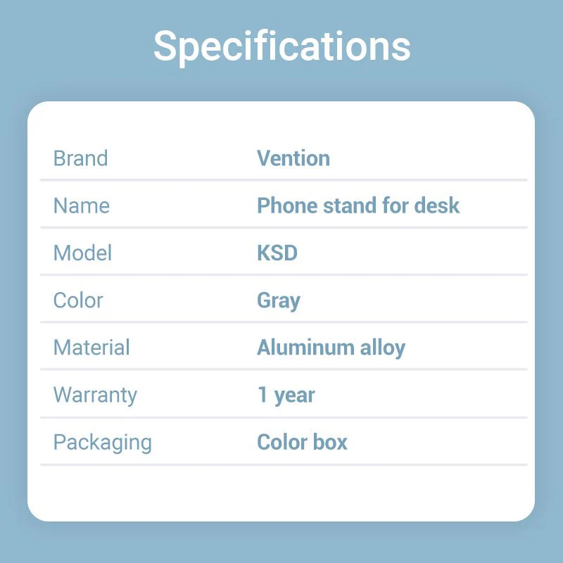 Vention Articulating Desk Phone Stand with 360° Rotatable Base Gray Aluminium Alloy Type - Image 13