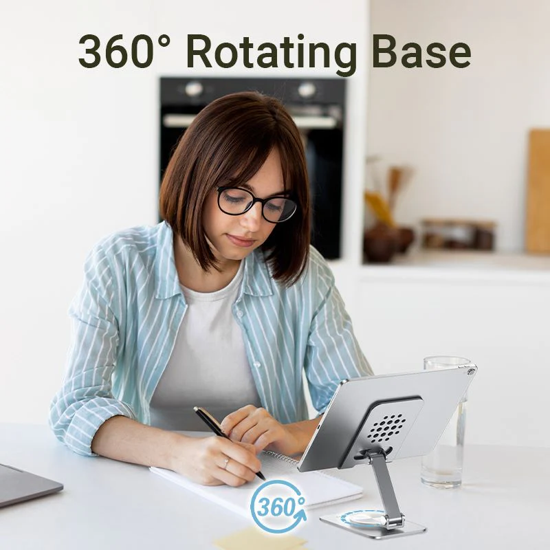 Vention Articulating Desk Phone Stand with 360° Rotatable Base Gray Aluminium Alloy Type - Image 3