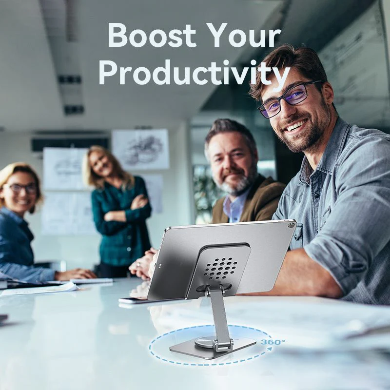 Vention Articulating Desk Phone Stand with 360° Rotatable Base Gray Aluminium Alloy Type - Image 4