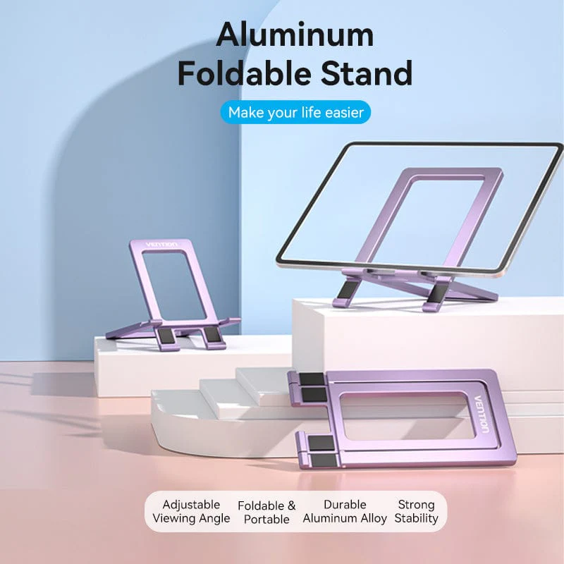 Vention Portable Cell Phone Stand Holder for Desk Aluminum Alloy Type Gray - Image 4