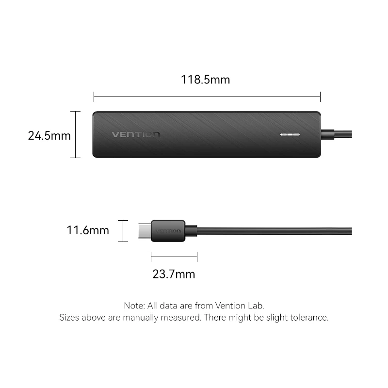 Vention USB-C to USB 3.2 Gen 2 Type-A x 4/PD 10G Hub 0.15M Black - Image 11