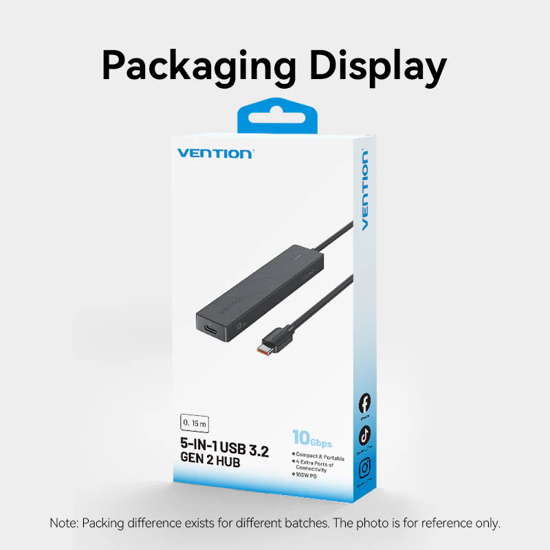Vention USB-C to USB 3.2 Gen 2 Type-A x 4/PD 10G Hub 0.15M Black - Image 12