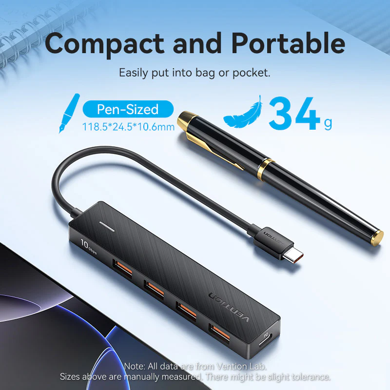 Vention USB-C to USB 3.2 Gen 2 Type-A x 4/PD 10G Hub 0.15M Black - Image 3
