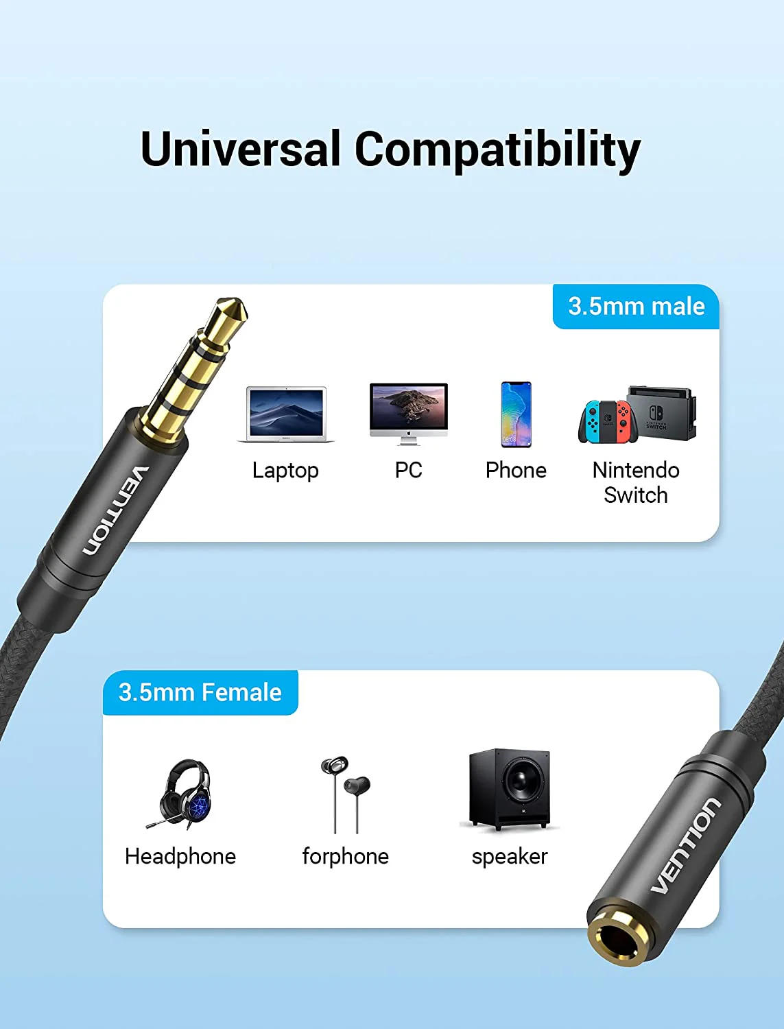 Vention Cotton Braided 3.5mm Audio Extension Cable - Image 5