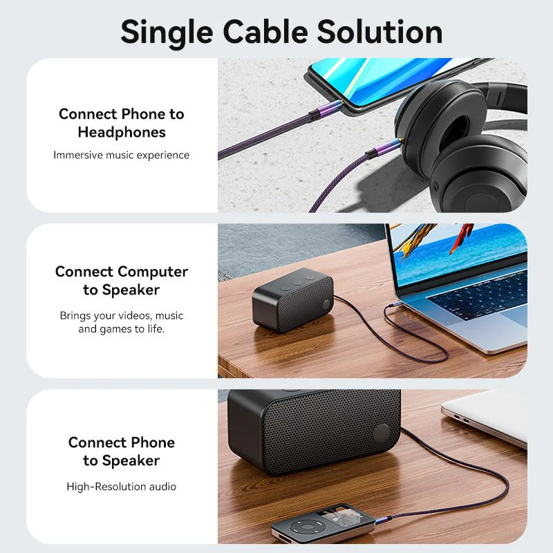 Vention Cotton Braided 3.5mm Male to Male Audio Cable 0.5/1/1.5/2/3/5M Purple Aluminum Alloy Type - Image 10