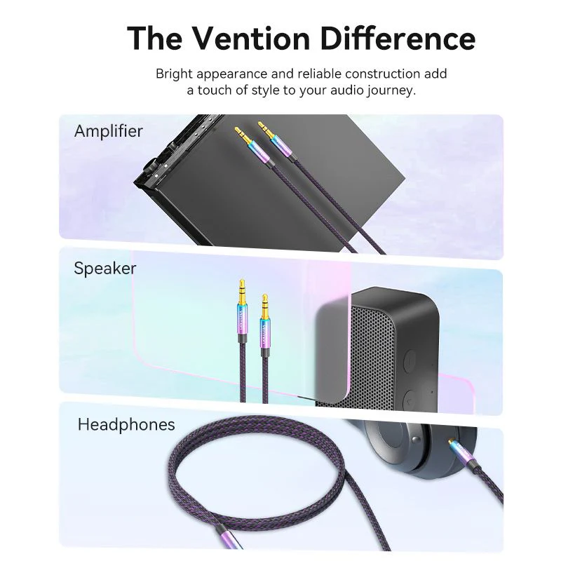 Vention Cotton Braided 3.5mm Male to Male Audio Cable 0.5/1/1.5/2/3/5M Purple Aluminum Alloy Type - Image 3